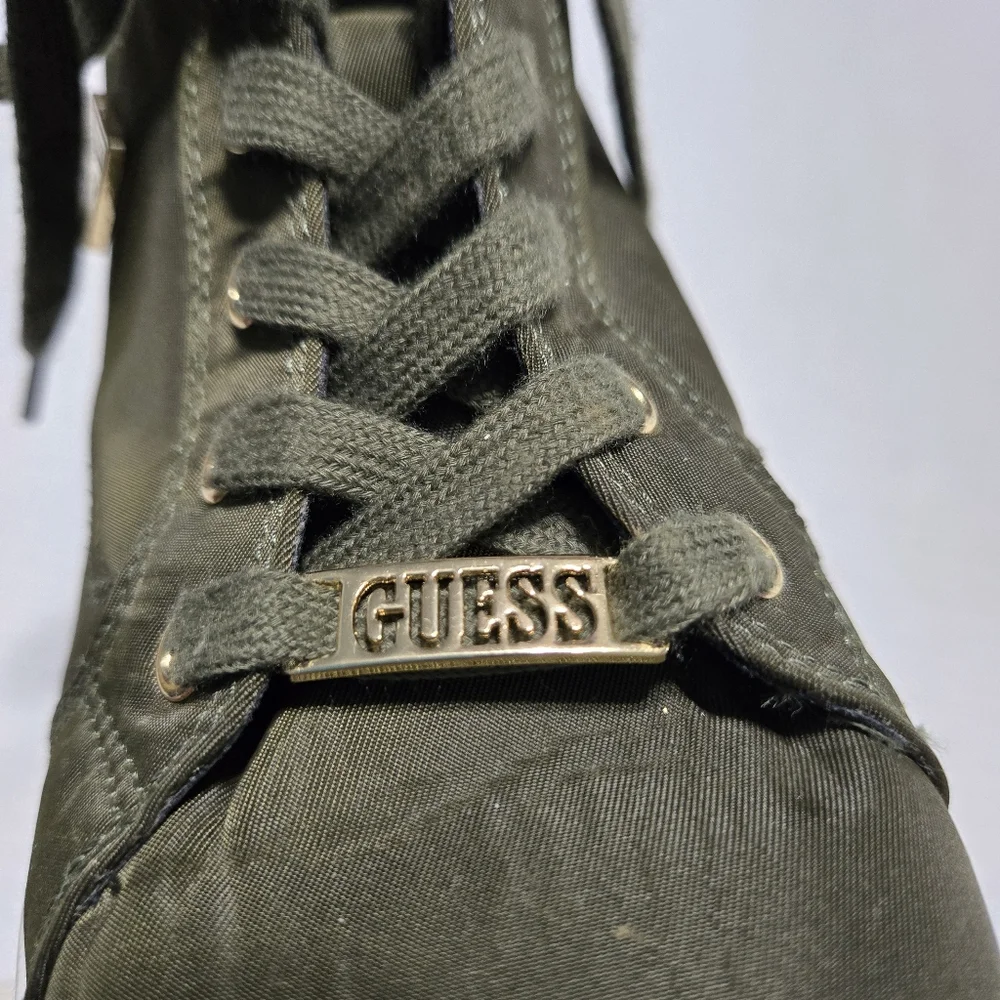 Guess High Top Wedge Sneaker, Lace Up Olive Green, 9